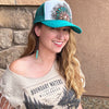 Feather Western Trucker Hats in Turquoise, Limited Edition