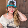 Feather Western Trucker Hats in Turquoise, Limited Edition