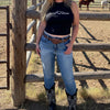Women's High Neck Micro Rib Crop Racerback Tank