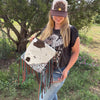 Concealed Carry Cowhide & Hand Tooled Leather Crossbody Fringe Bag