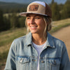 Topography Print Waterproof Leather Antler Patch Hat, White & Tan