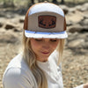 Topography Print Waterproof Leather Antler Patch Hat, White & Tan