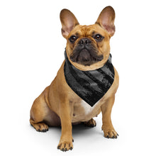  Product mockup of a dog wearing a bandana with the flag on it in grey black