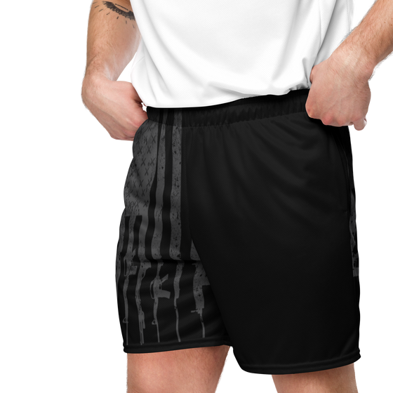 Men's Gun Flag 2A Tactical Pattern, UPF 50, Mesh Shorts w/ Pockets