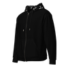 Whitetail Skull Hoodie in black from River to Ridge Clothing brand. Zip up unisex hoodie has deer skulls and antlers all over the hood and up one sleeve.