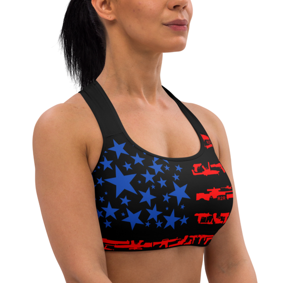 Sports Bra, Patriotic 2A Gun Flag, UPF 50