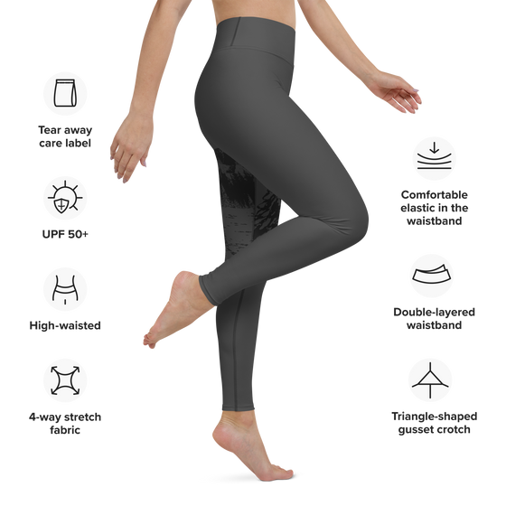 Full Length High Waist Leggings, Woodland Antler Logo, Graphite