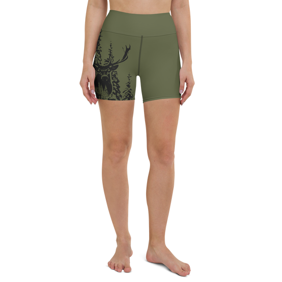 Fitted High Waist Activewear Women's Shorts, Woodland, UPF 50, Non-Toxic