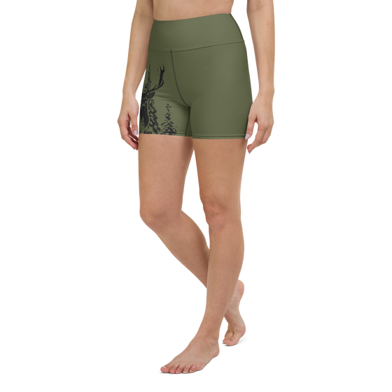 Fitted High Waist Activewear Women's Shorts, Woodland, UPF 50, Non-Toxic