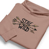 Product mockup from a River to Ridge Clothing Brand Stay Wild Archery Arrow Hoodie in pink