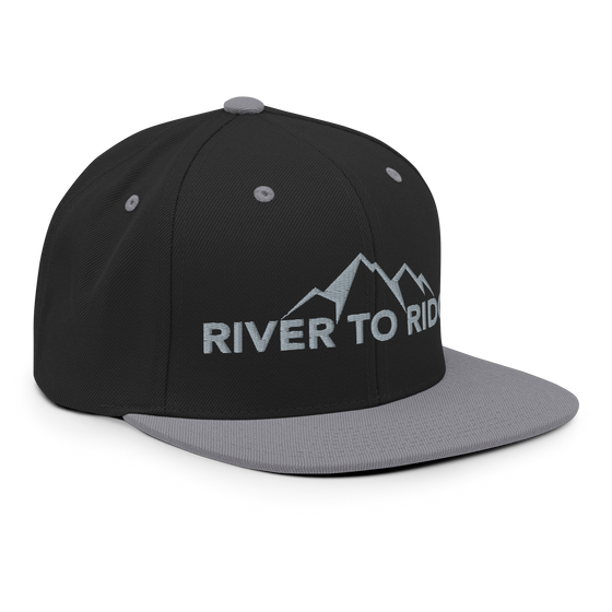 Mens hat from River to Ridge Brand in silver and black with mountain logo on it