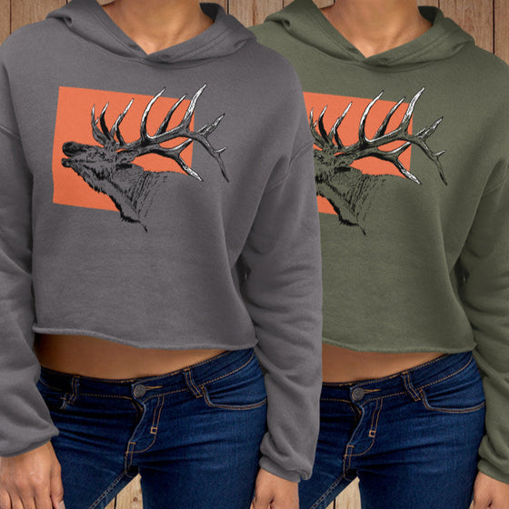 Elk Fleece Lined Crop Hoodie, Olive or Storm