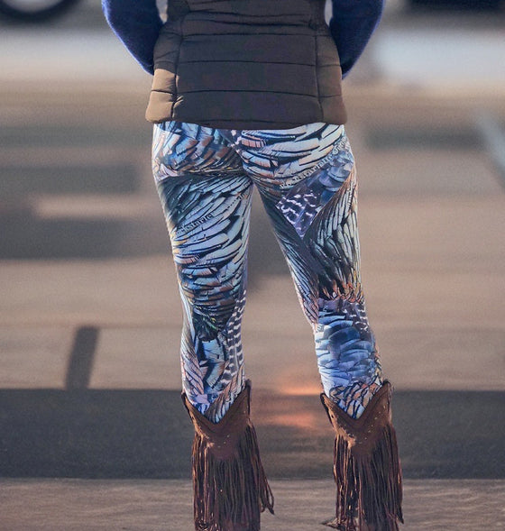 Full Length High Waist Leggings, Turkey Feather Pattern