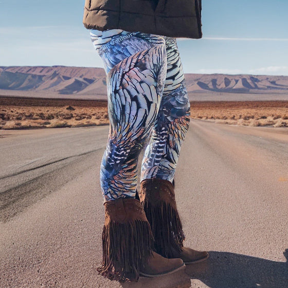 Full Length High Waist Leggings, Turkey Feather Pattern