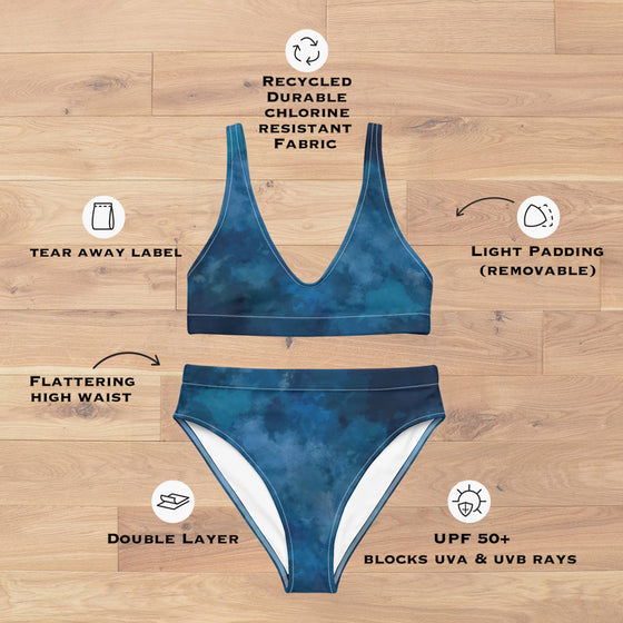 High Waist, WILD Watercolor Bikini, FREE Shipping, Padded, UPF 50