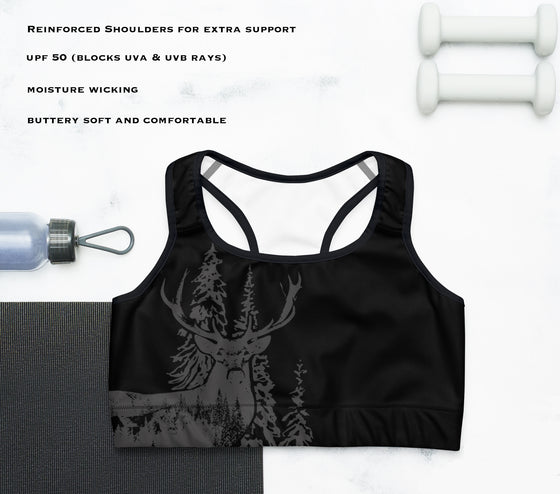 Sports Bra, Woodland Black, UPF 50