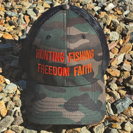 Hunting Fishing Freedom & Faith Camo Mesh Back Hat