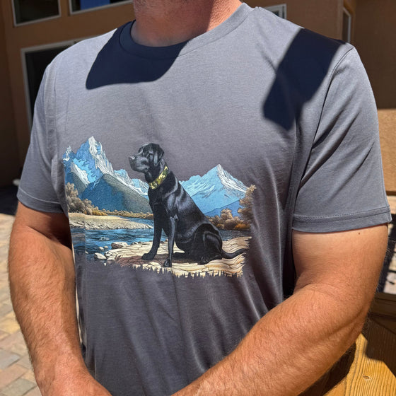 Black Lab Riverside, Premium Organic Cotton, Unisex T, Charcoal or Desert