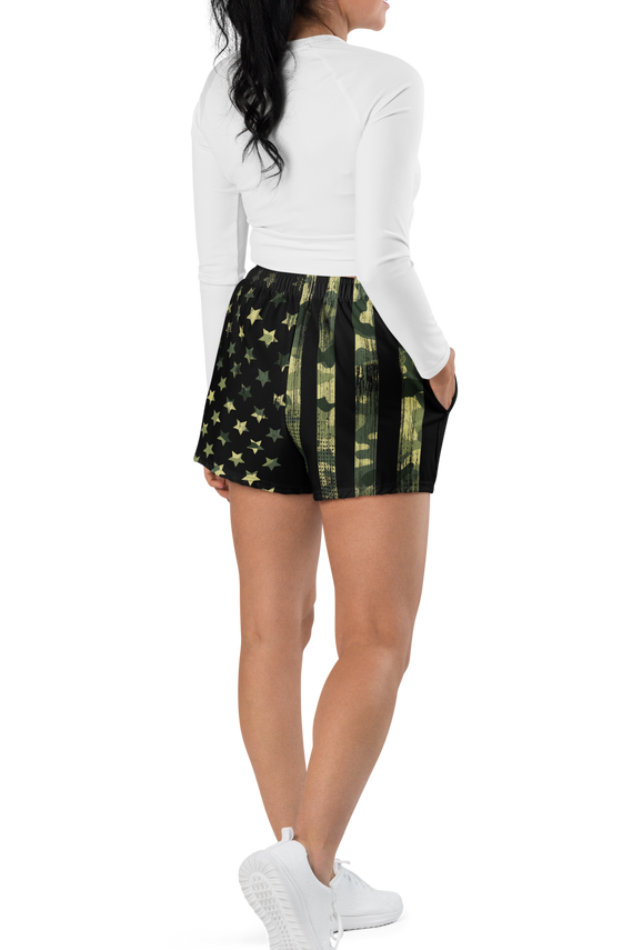 Athletic Shorts w/ Pockets, Camo Flag, UPF 50