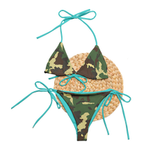  Camo and turquoise trim padded string bikini from River to Ridge Brand