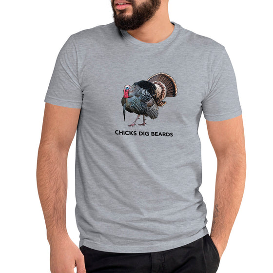 Person wearing a gray t-shirt with a turkey graphic and text on a white background from River to Ridge Clothing