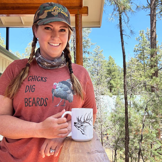 Women's Chicks Dig Beards Turkey Hunting T, Clay or Olive