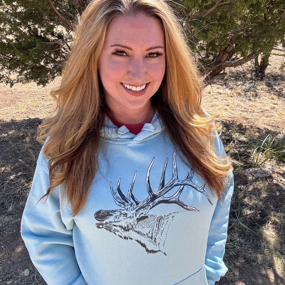 Women's Elk Logo Hoodie, Light Blue or Grey