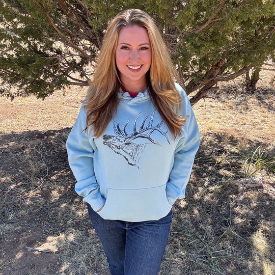 Women's Elk Logo Hoodie, Light Blue or Grey