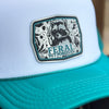 Feral but Forgiven, Raccoon Metal Patch Trucker Hat