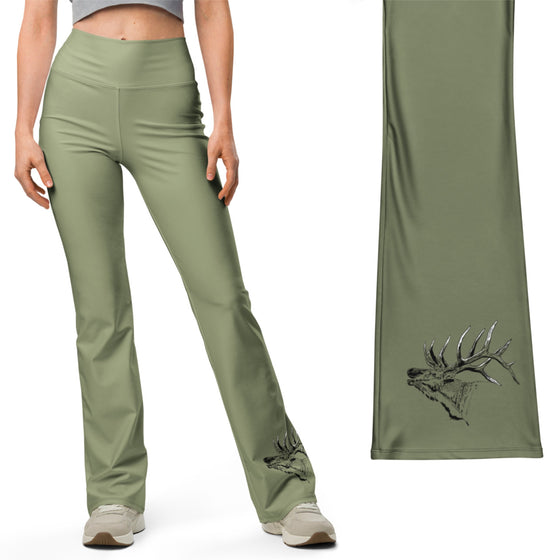 Elk Logo Flared leggings in Olive, Hidden Pocket, XS-4XL