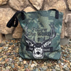 Follow the WORD, Not the Herd, Christian Deer Logo Camo Tote Bag