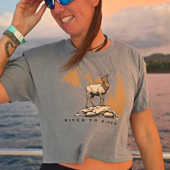 High Country Elk Logo Crop Top, Mineral or Bone