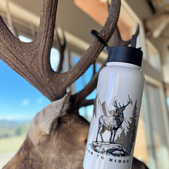 Stainless Steel 32 oz High Country Elk Logo Water Bottle w/ Straw