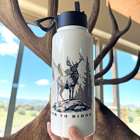 Stainless Steel 32 oz High Country Elk Logo Water Bottle w/ Straw