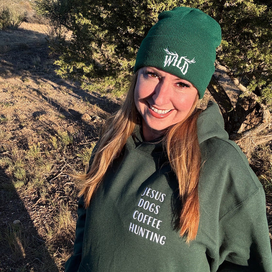 Jesus, Dogs, Coffee, Hunting: Oversized Unisex Premium Stitched Hoodie