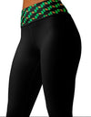 Black leggings with a colorful waistband on a white background