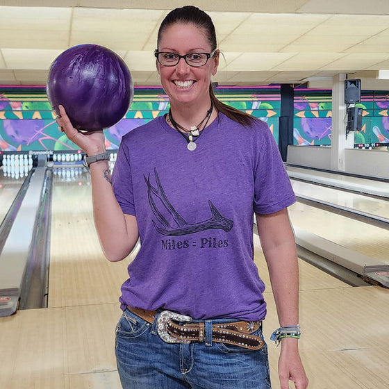 Miles = Piles, Women's Antler Shed Hunting T, Purple or Grey