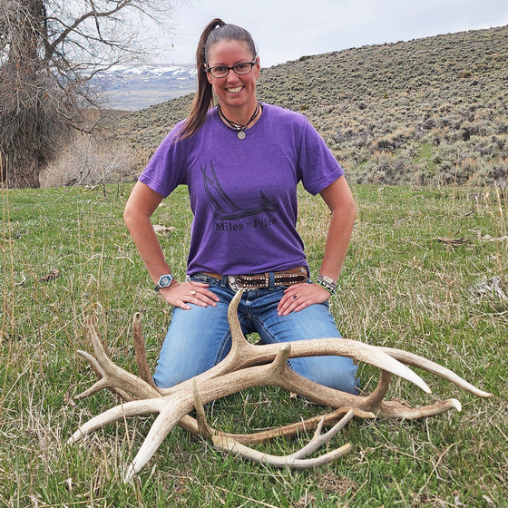Miles = Piles, Women's Shed Hunting T, Purple or Grey