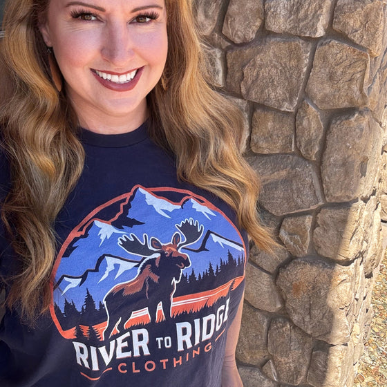 Women's River to Ridge Moose Logo T, Navy or Black
