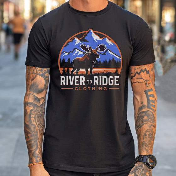Men's River to Ridge Moose Logo T, Navy or Black