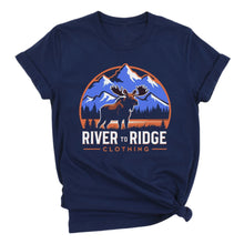  Navy blue t-shirt with 'River to Ridge Clothing' graphic on a white background
