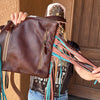 Concealed Carry Cowhide & Hand Tooled Leather Crossbody Fringe Bag
