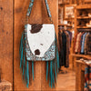 Concealed Carry Cowhide & Hand Tooled Leather Crossbody Fringe Bag