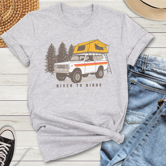 Women's Truck Camping Overland T, Heather Orange or Grey