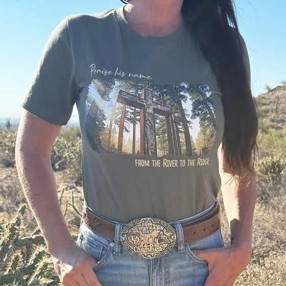 Praise His Name, Christian Outdoors Camo Cross T, Unisex