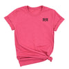 Pink t-shirt with a logo on a white background