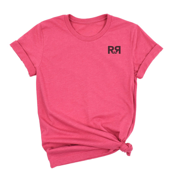 Pink t-shirt with a logo on a white background