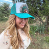 Feather Western Trucker Hats in Turquoise, Limited Edition