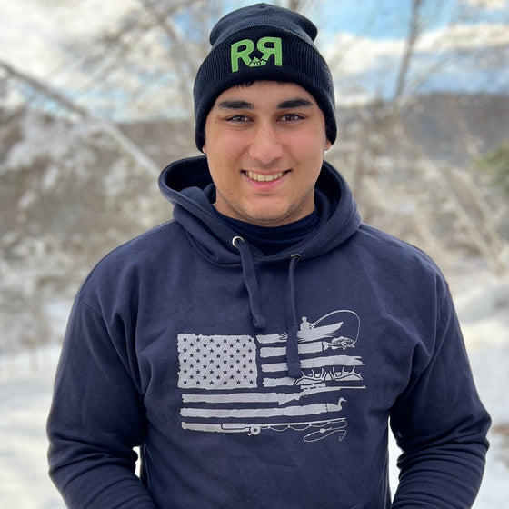 River to Ridge Stitched Unisex Logo Beanie, Green/Black