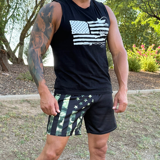 Men's Camo Flag UPF 50 Mesh Shorts w/ Pockets